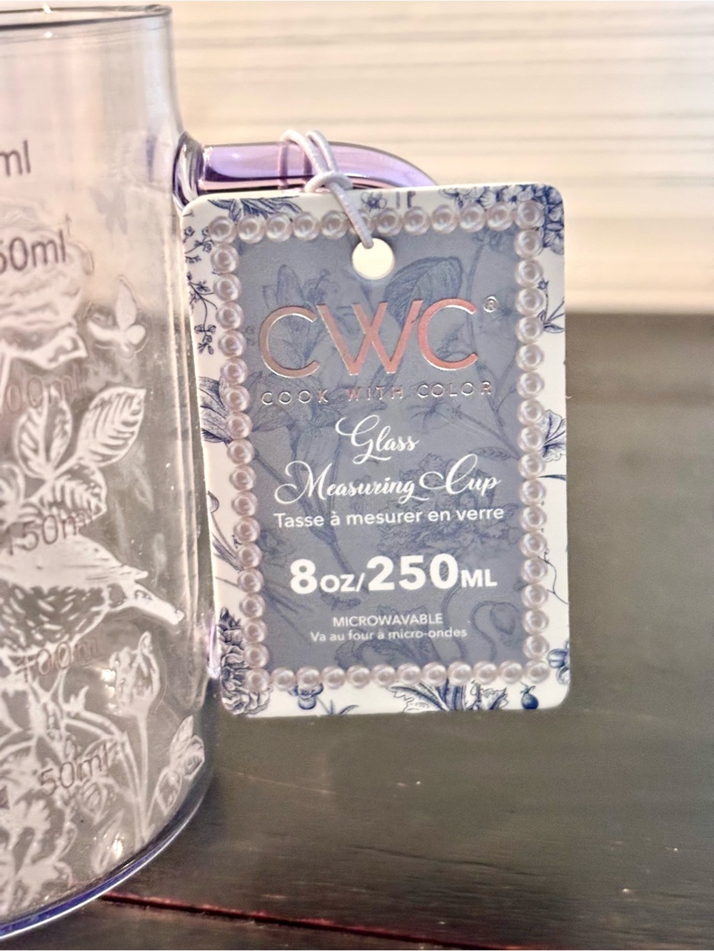 CWC Cook With Color 8oz Glass Floral Measuring Cup Purple Handle NEW - Picture 6 of 8